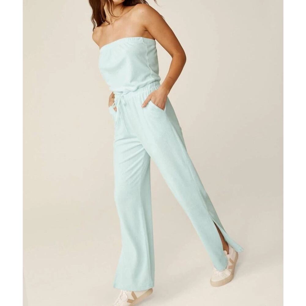 Beyond Yoga Tropez Strapless Terrycloth Jumpsuit in Tropical Waters- Large, NWOT
